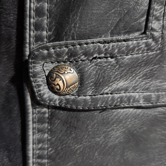 Montana Co Faux Black Distressed leather Long Coat Size small Women's - Picture 6 of 13